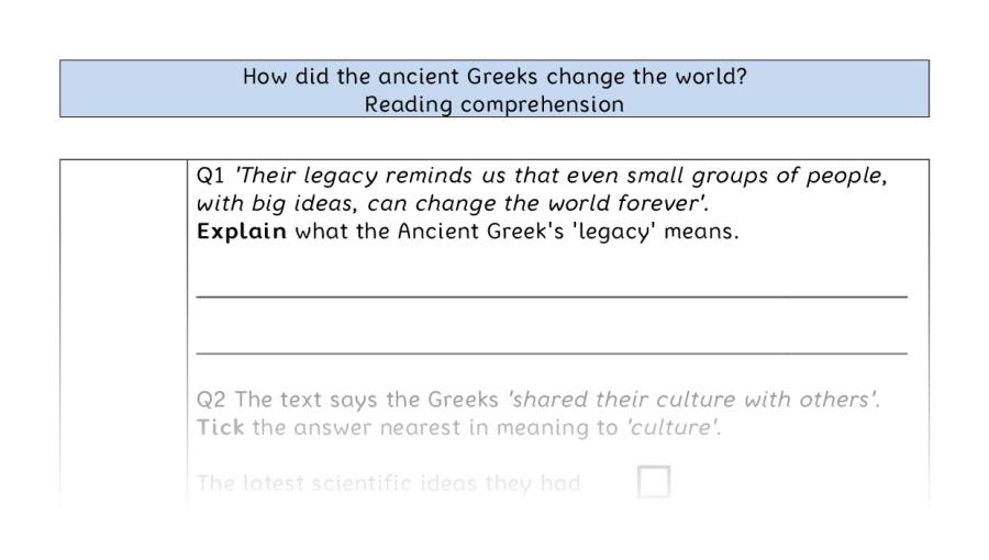 Reading comprehension - VRSIPE-How did the ancient Greeks change the world