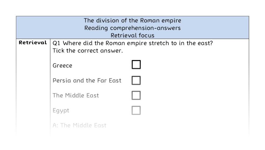 Reading comprehension - retrieval - The division of the Roman empire - answers