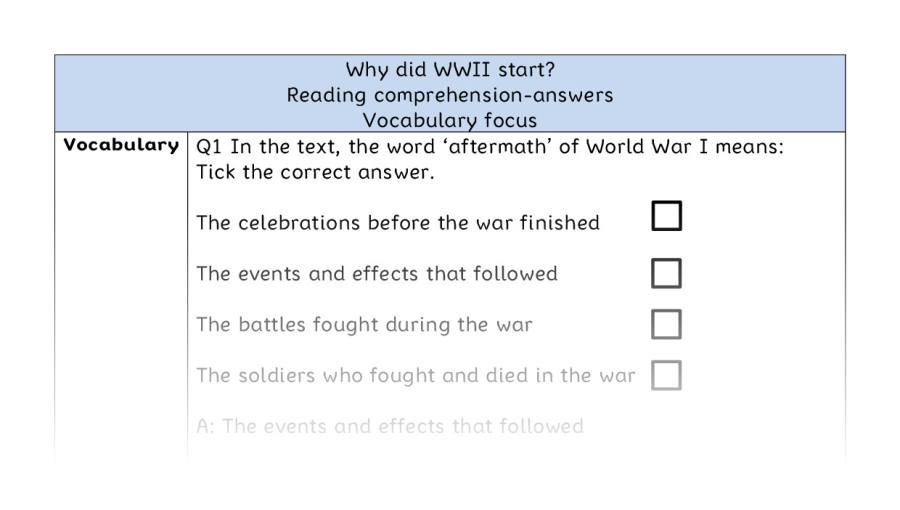 Reading comprehension - vocabulary - Why did WWII begin - answers