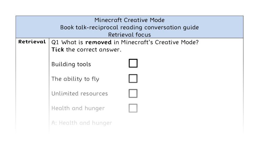 Reciprocal reading - retrieval - Minecraft Creative Mode