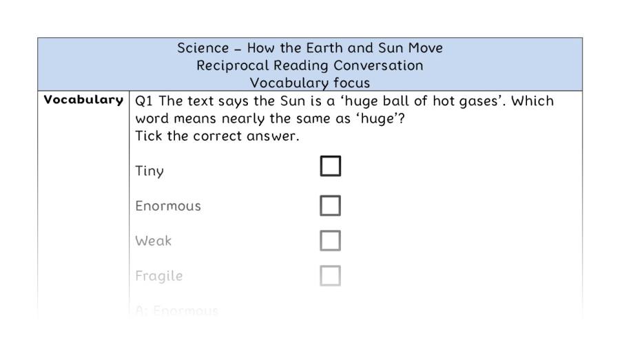 How the Earth and Sun Move - Reciprocal Reading Conversation - Vocabulary Focus