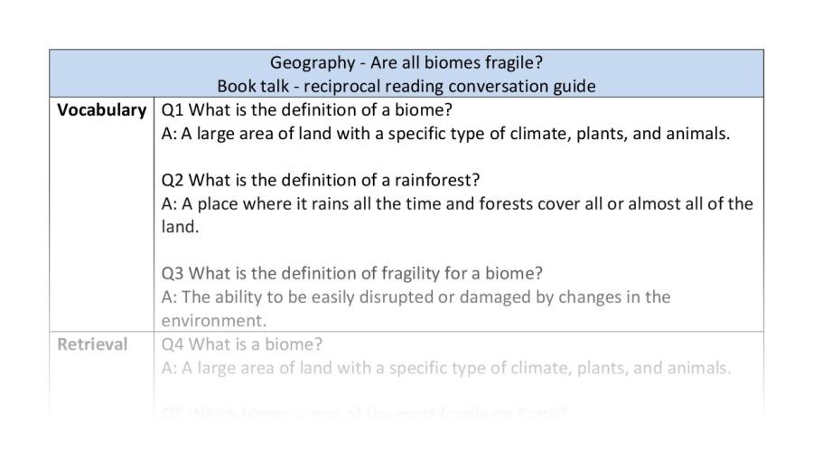 Reciprocal reading - geography - are all biomes fragile