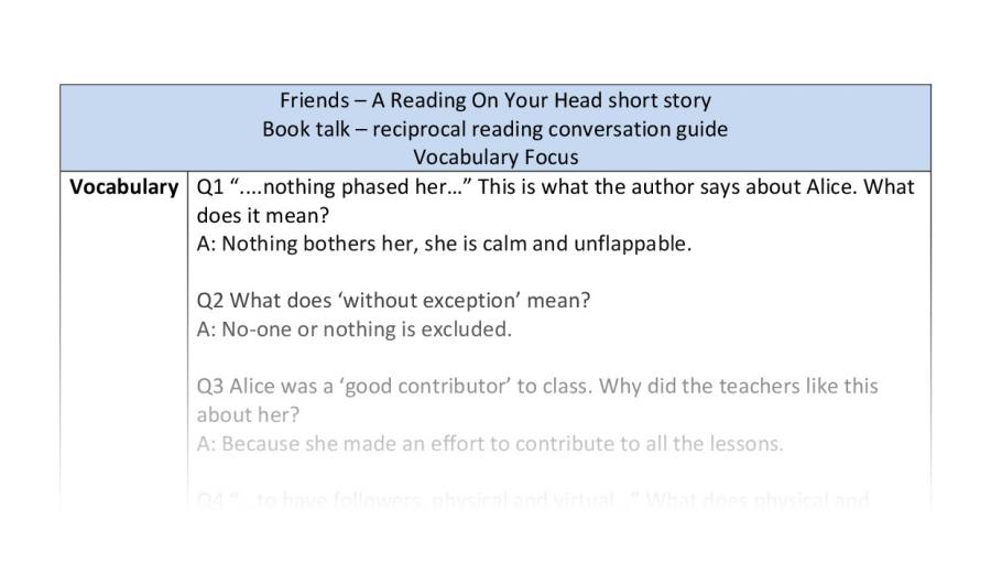 Reciprocal reading - Friends - Vocabulary