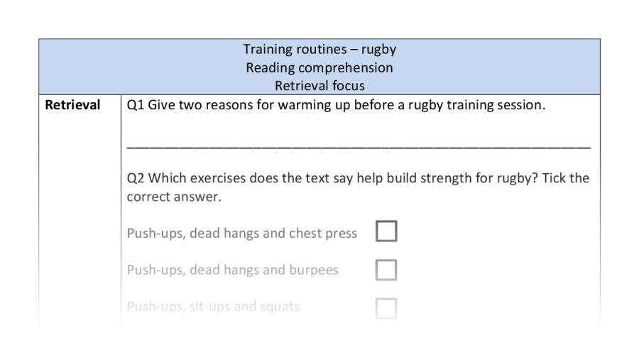 Reading comprehension - retrieval - Training routines - rugby