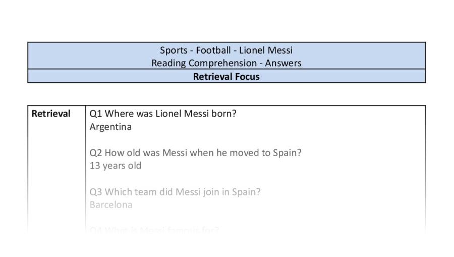Reading Comprehension - Lionel Messi - Retrieval Focus-answers