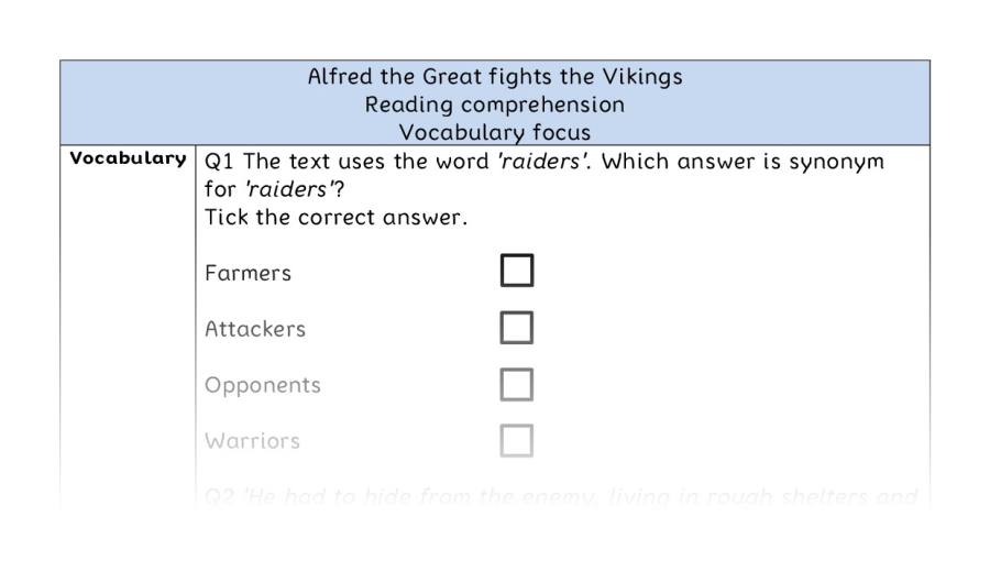 Reading comprehension - vocabulary - Alfred the Great fights the Vikings