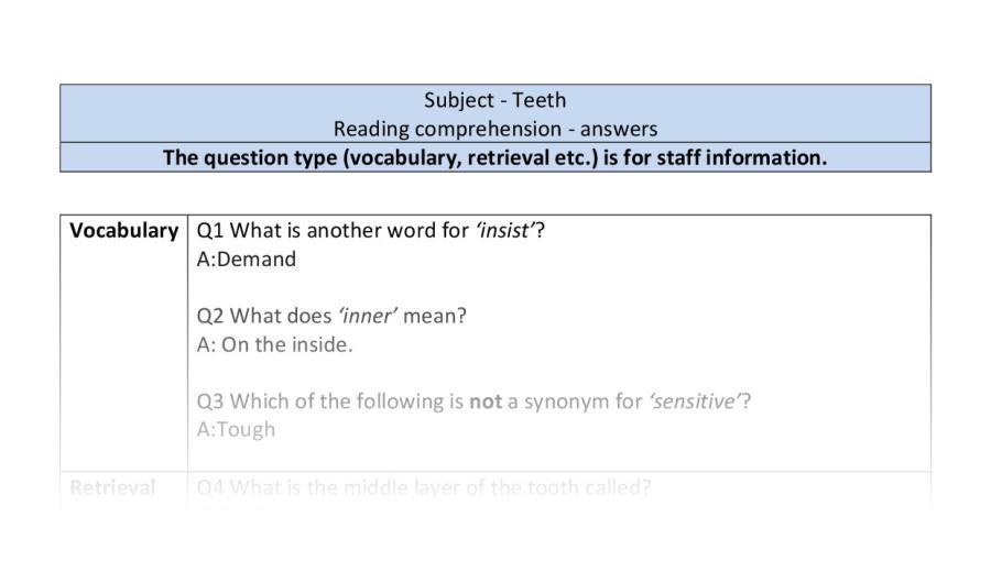 Reading comprehension-Teeth-VRSIPE-HS2