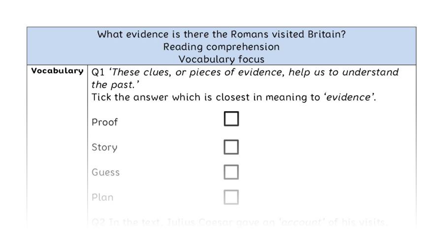 Reading comprehension - vocabulary-evidence the Romans visited Britain