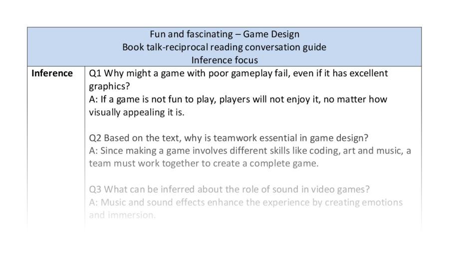 Reciprocal reading - inference - Game design