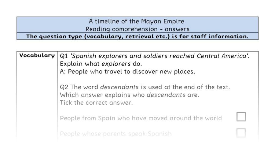 Reading comprehension VRSIPE - A timeline of the Mayan Empire - answers