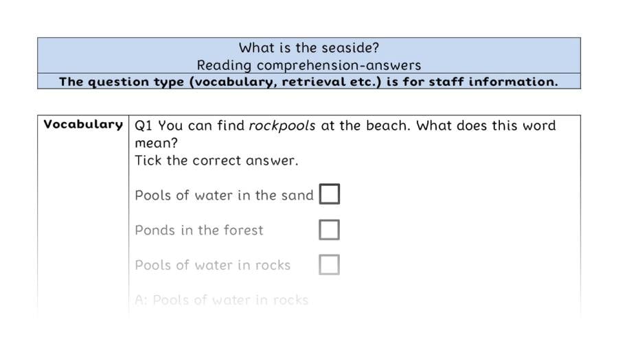 Reading comprehension - VRSIPE - What is the seaside - answers
