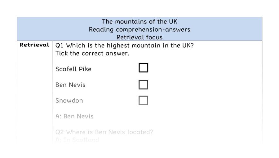 Reading comprehension - retrieval - The mountains of the UK - answers