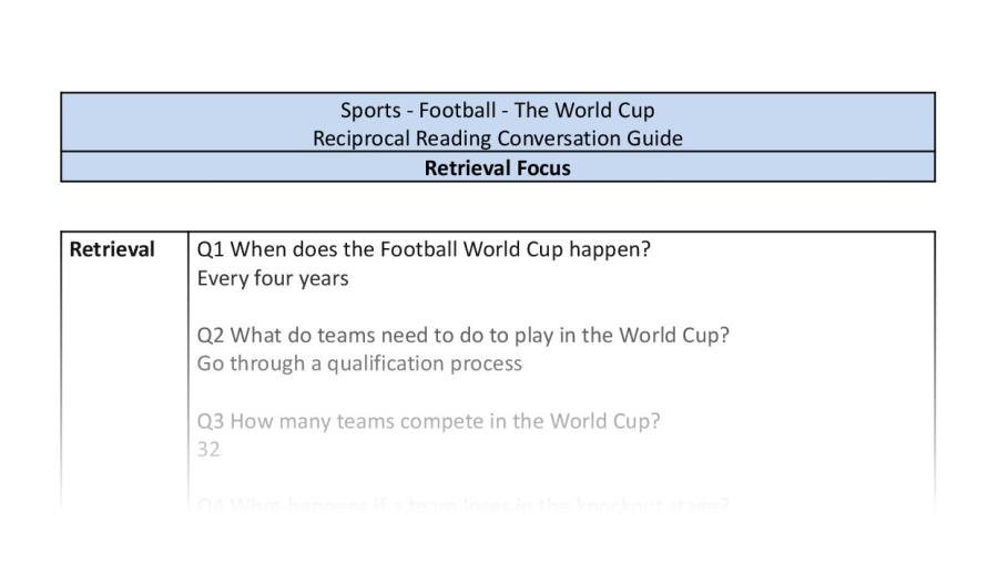 Reciprocal Reading Conversation - The World Cup - Retrieval Focus