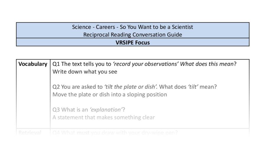 Reciprocal Reading Conversation - So You Want to be a Scientist - Highlight Series 2 - VRSIPE Focus 1