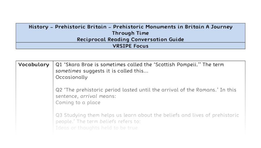 Reciprocal Reading Conversation - Prehistoric Monuments in Britain A Journey Through Time - VRSIPE Focus