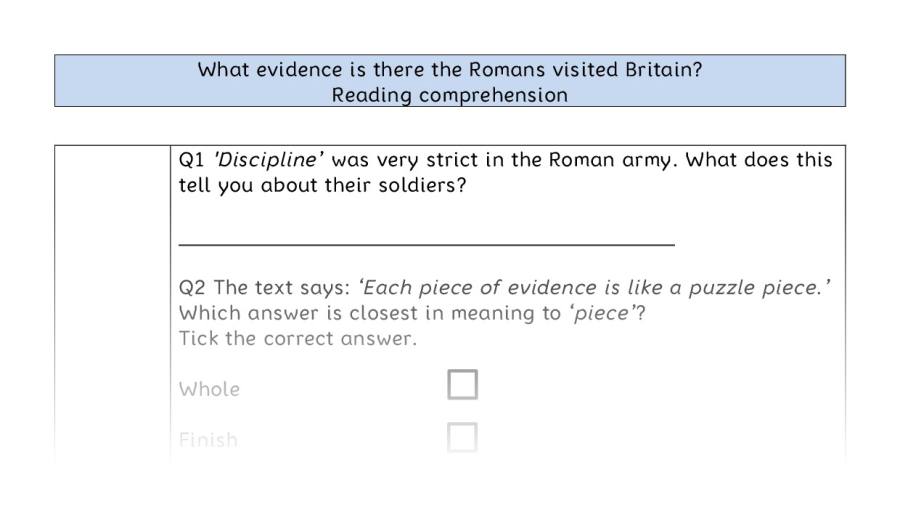 Reading comprehension VRSIPE -evidence the Romans visited Britain