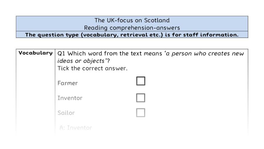 Reading comprehension - VRSIPE - The UK-focus on Scotland - answers