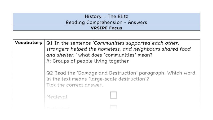 The Blitz - Reading Comprehension Answers - VRSIPE Focus
