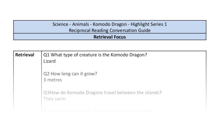 Reciprocal Reading Conversation - Komodo Dragon - Highlight Series 1 - Retrieval Focus