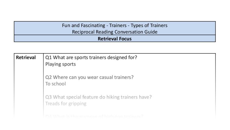 Reciprocal Reading Conversation - Types of Trainers Y3 4 - Retrieval Focus