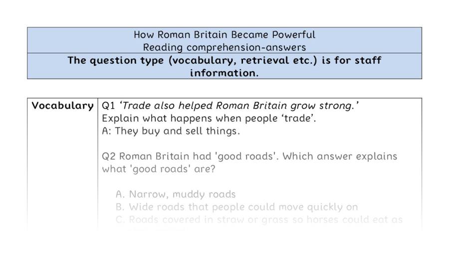 Reading comprehension - VRSIPE - How Roman Britain Became Powerful - answers