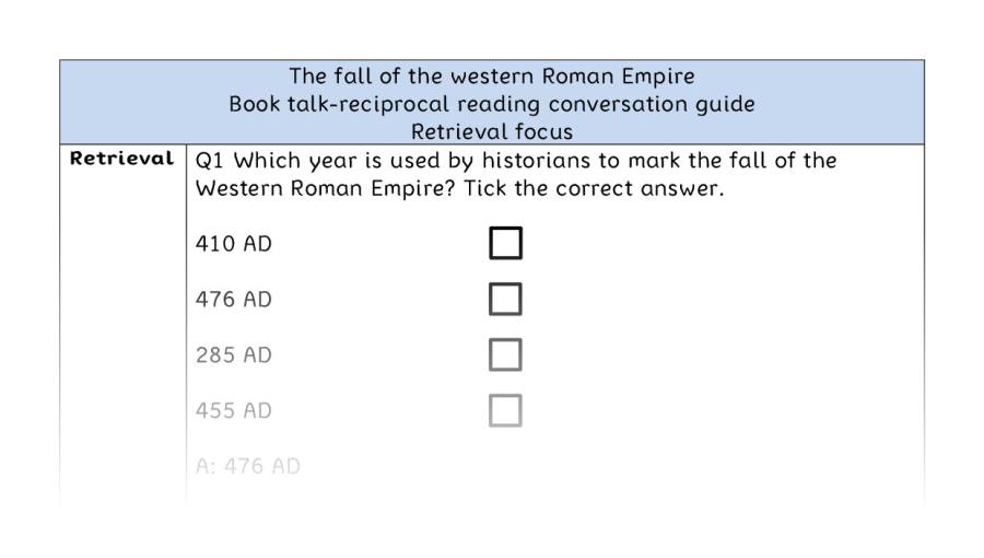 Reciprocal reading - retrieval - The fall of the western Roman Empire