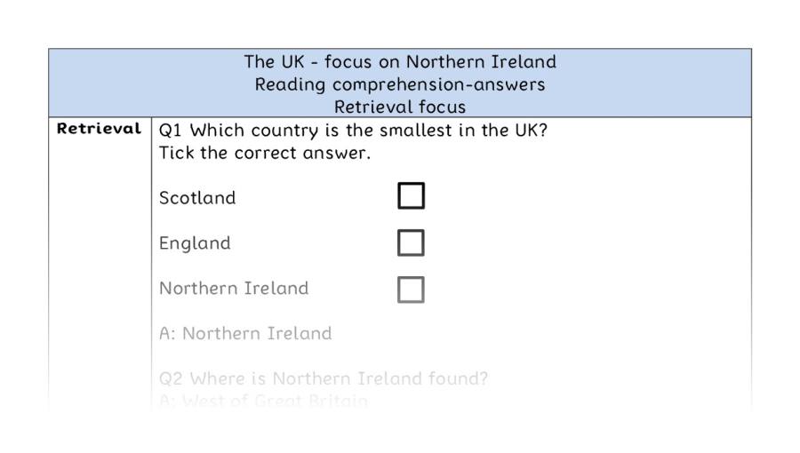 Reading comprehension - retrieval - The UK - focus on Northern Ireland - answers