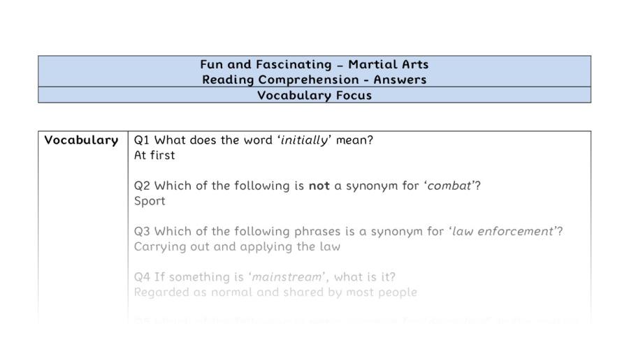 Reading Comprehension - Martial Arts - Highlight Series 2 - Vocabulary Focus