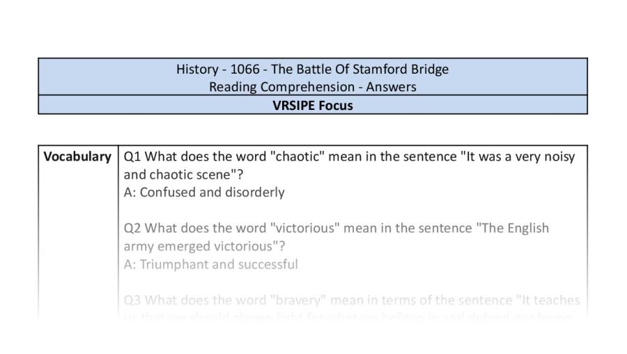Reading Comprehension - The Battle Of Stamford Bridge - VRSIPE Focus