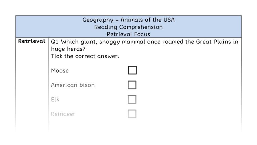Animals of the USA - Reading Comprehension - Retrieval Focus