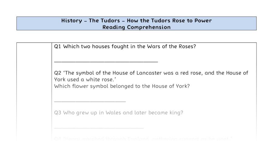 Reading comp - How the Tudors Rose to Power - retrieval