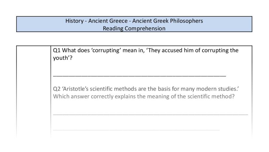 Reading Comprehension - Ancient Greek Philosophers - VRSIPE Focus