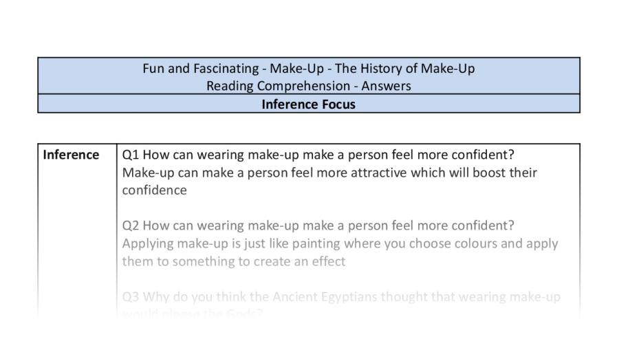 Reading Comprehension - The History of Make-Up - Highlight Series 2 - Inference Focus