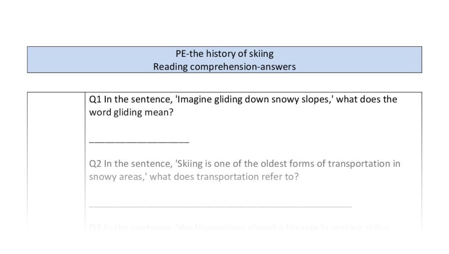 Reading comprehension-VRSIPE-the history of skiing