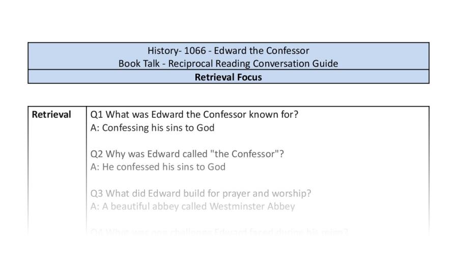 Reciprocal Reading Conversation - Edward the Confessor - Retrieval Focus