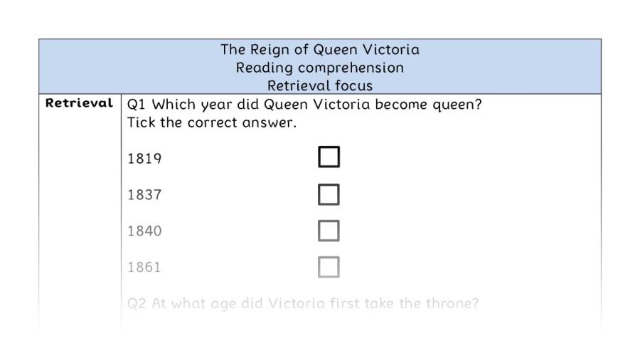 Reading comprehension - retrieval - The Reign of Queen Victoria