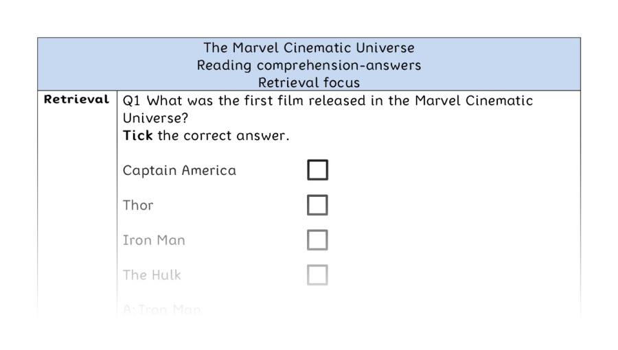 Reading comprehension - retrieval - The Marvel Cinematic Universe - answers
