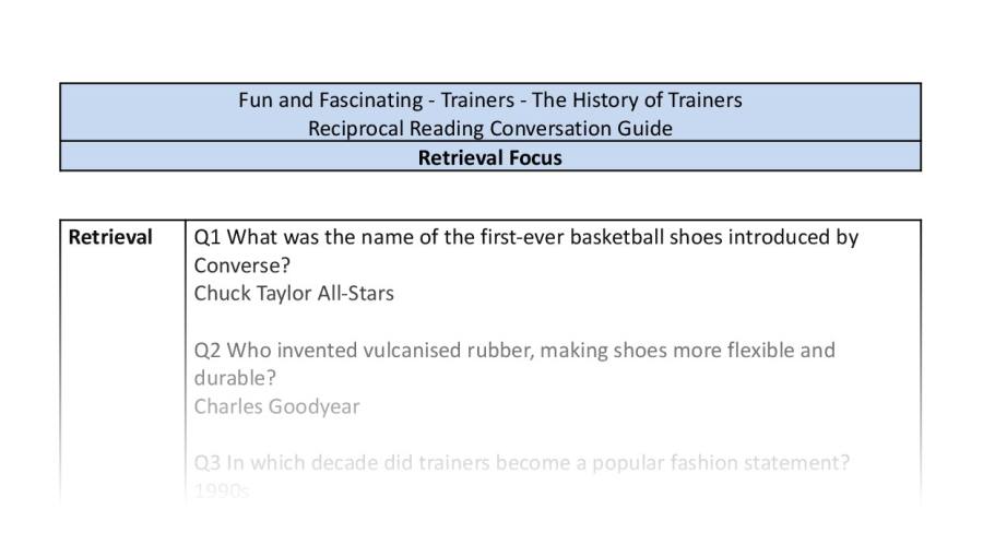 Reciprocal Reading Conversation - The History of Trainers - Retrieval Focus