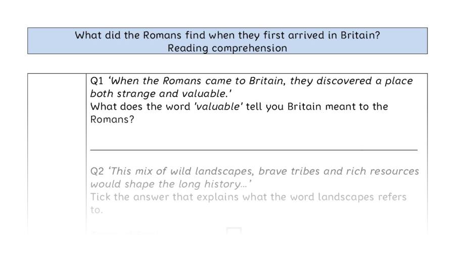 Reading comprehension VRSIPE - Roman arrival in Britain