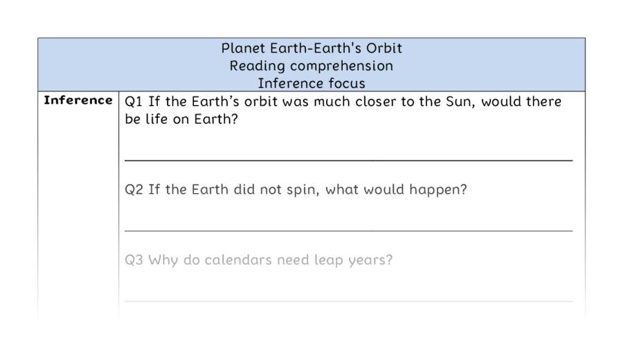 Reading comprehension - inference - Planet Earth-Earths Orbit
