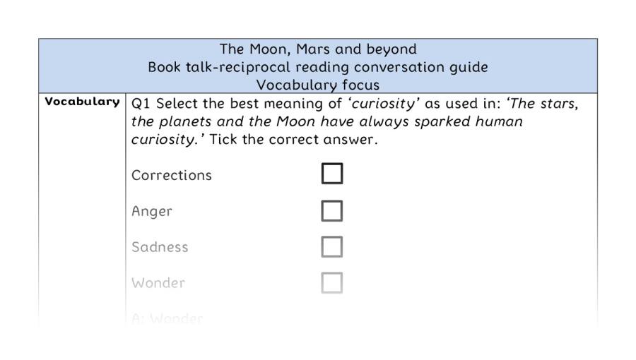 Reciprocal reading - vocabulary - The Moon, Mars and beyond