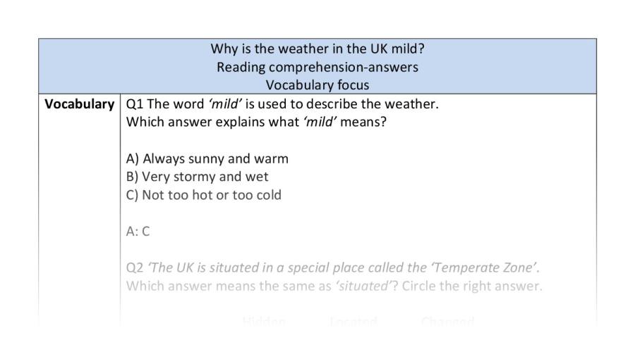 Reading comp-vocab-Why is the weather in the UK mild - answers