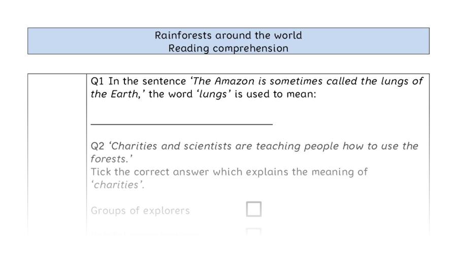 Reading comprehension-VRSIPE-Rainforests around the world