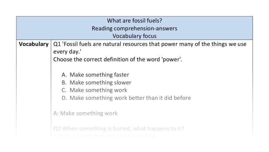 Reading comprehension - vocabulary - What are fossil fuels - answers