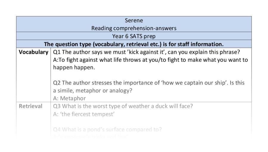 Reading comprehension - VRSIPE - Serene