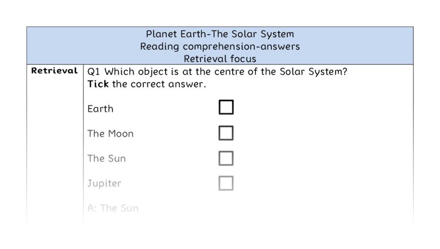 Reading comprehension - retrieval - The Solar System - answers