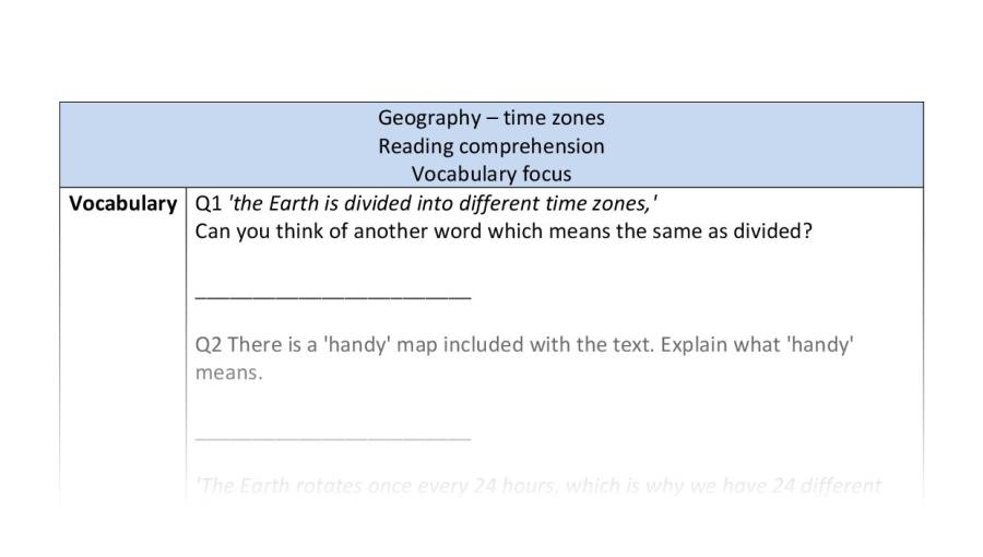 Reading comprehension - vocabulary - time zones