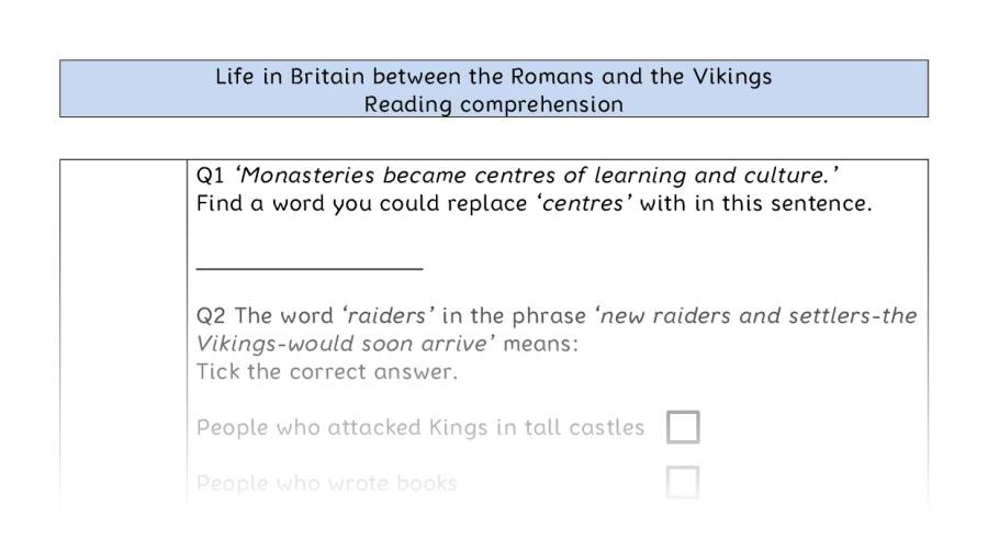 Reading comp-VRSIPE-Life in Britain between the Romans and the Vikings