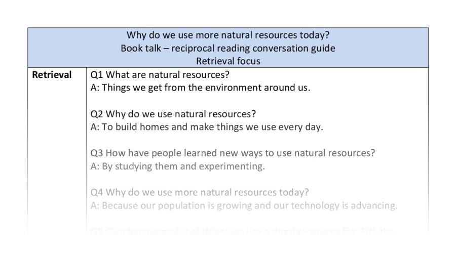 Reciprocal reading- retrieval - Why do we use more natural resources today