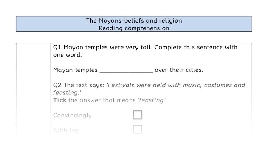Reading comprehension VRSIPE - The Mayans-beliefs and religion